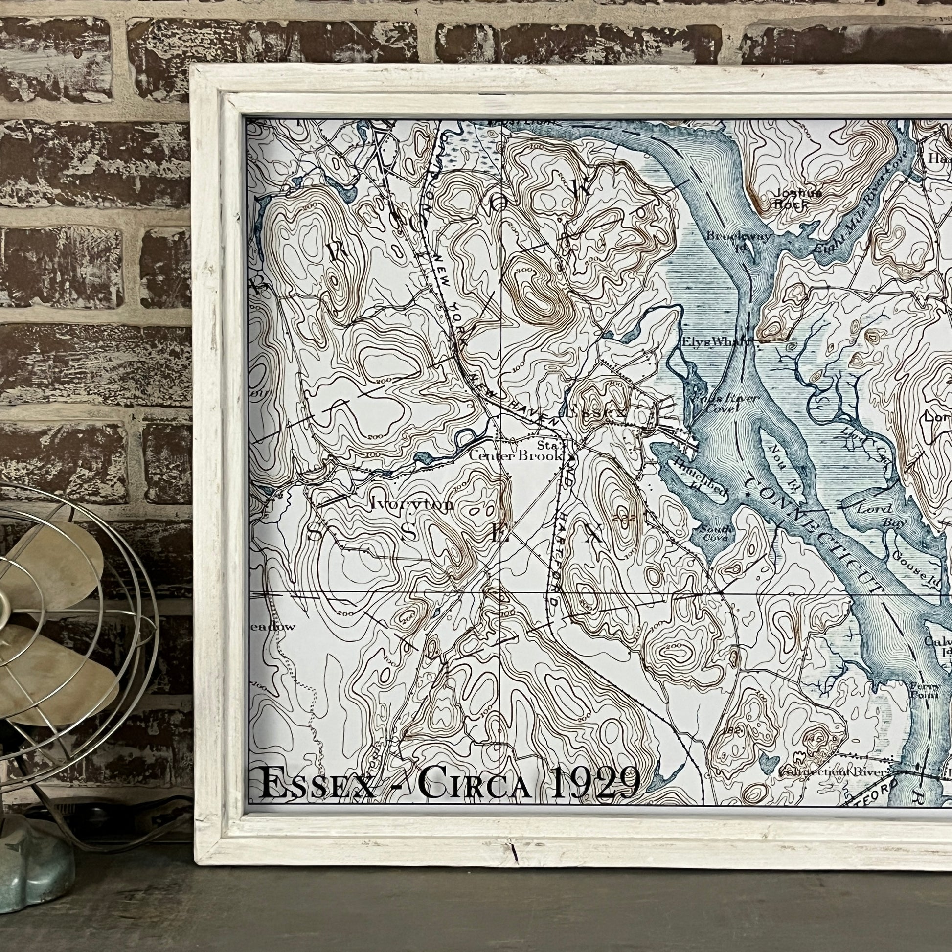 Essex Connecticut Circa 1929 Vintage Map Framed Whitewash Shadowbox - 26-1/2-in - Mellow Monkey