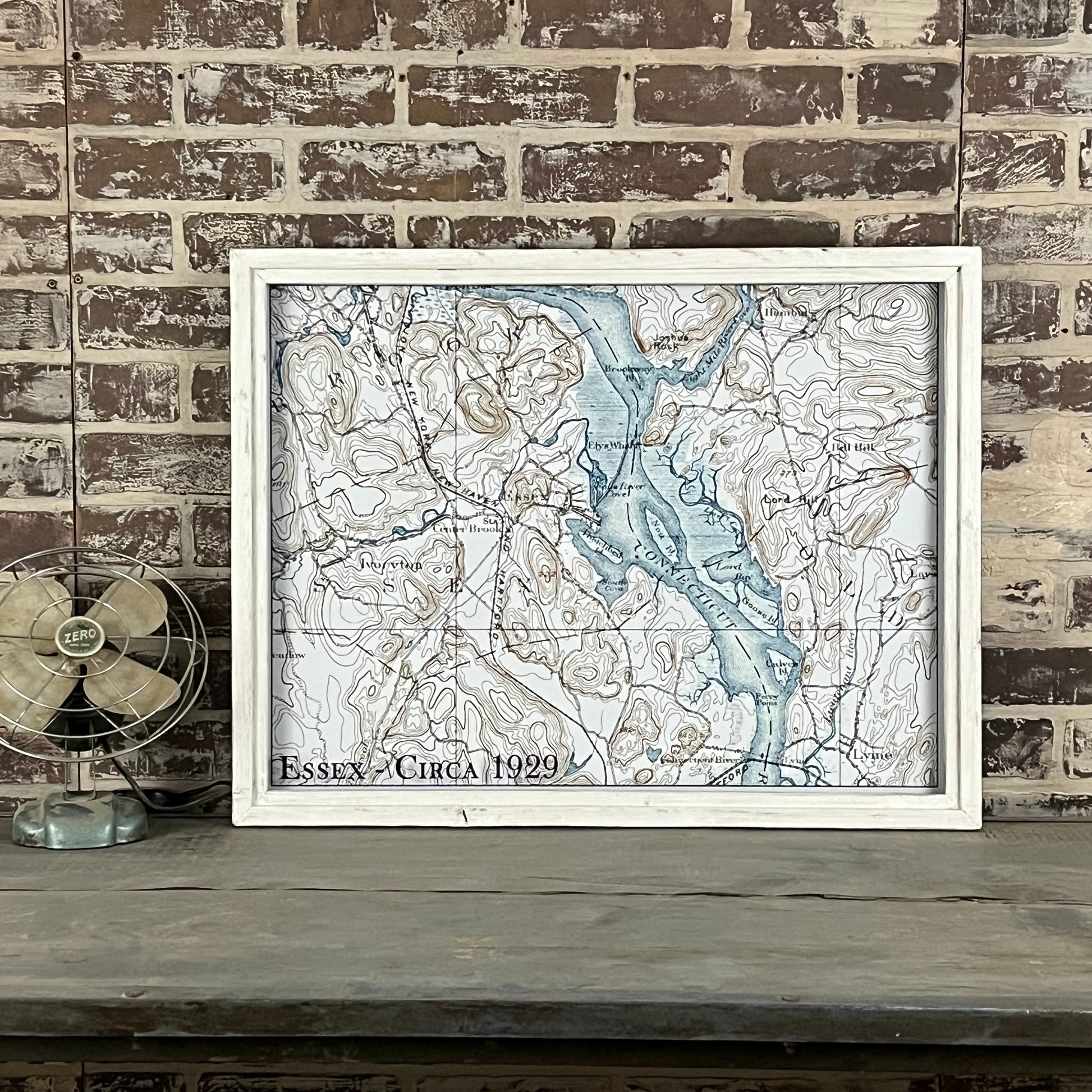 Essex Connecticut Circa 1929 Vintage Map Framed Whitewash Shadowbox - 26-1/2-in - Mellow Monkey