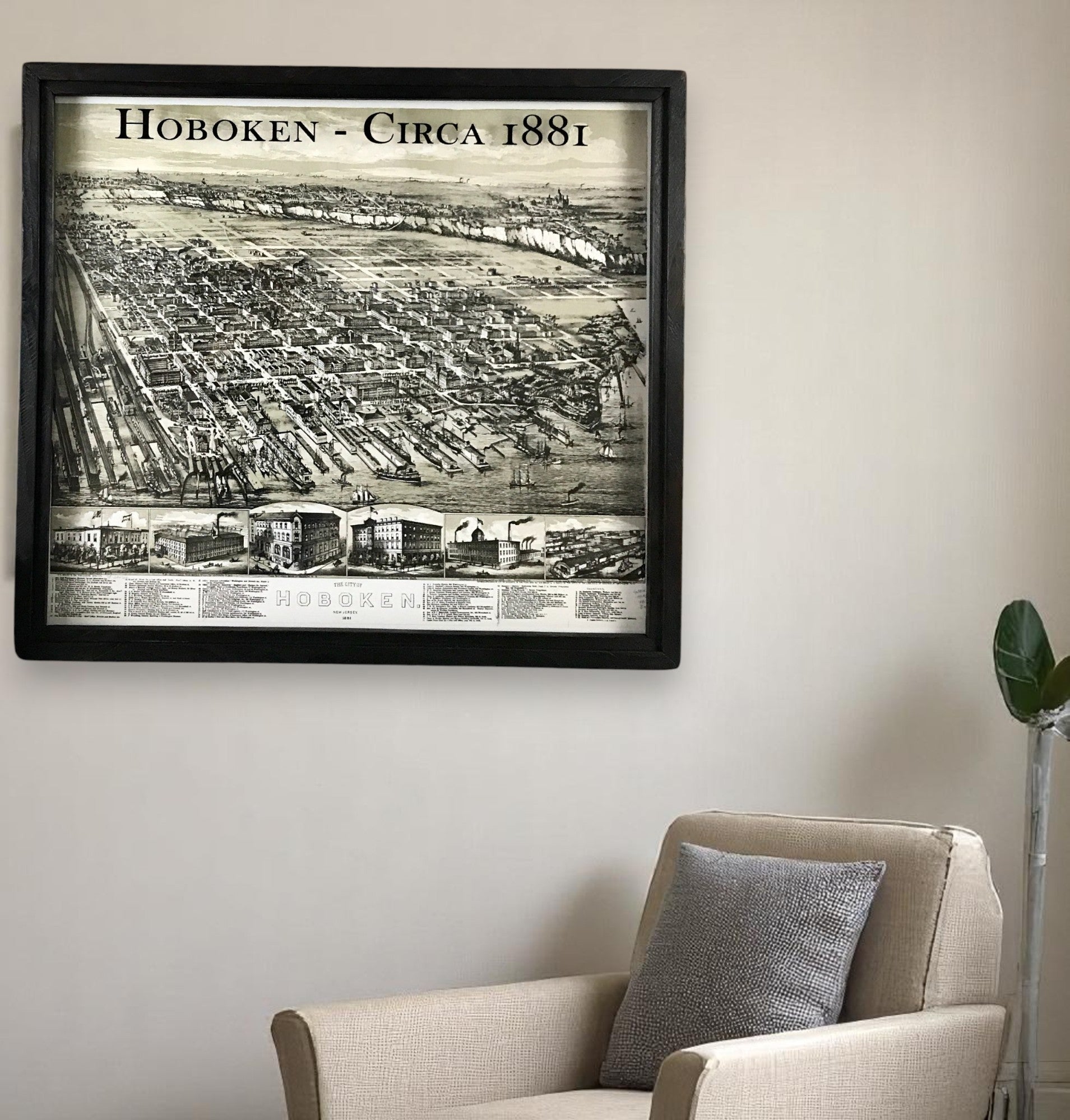 Vintage Map of Hoboken Circa 1881 Framed Shadowbox 25-in - Mellow Monkey
