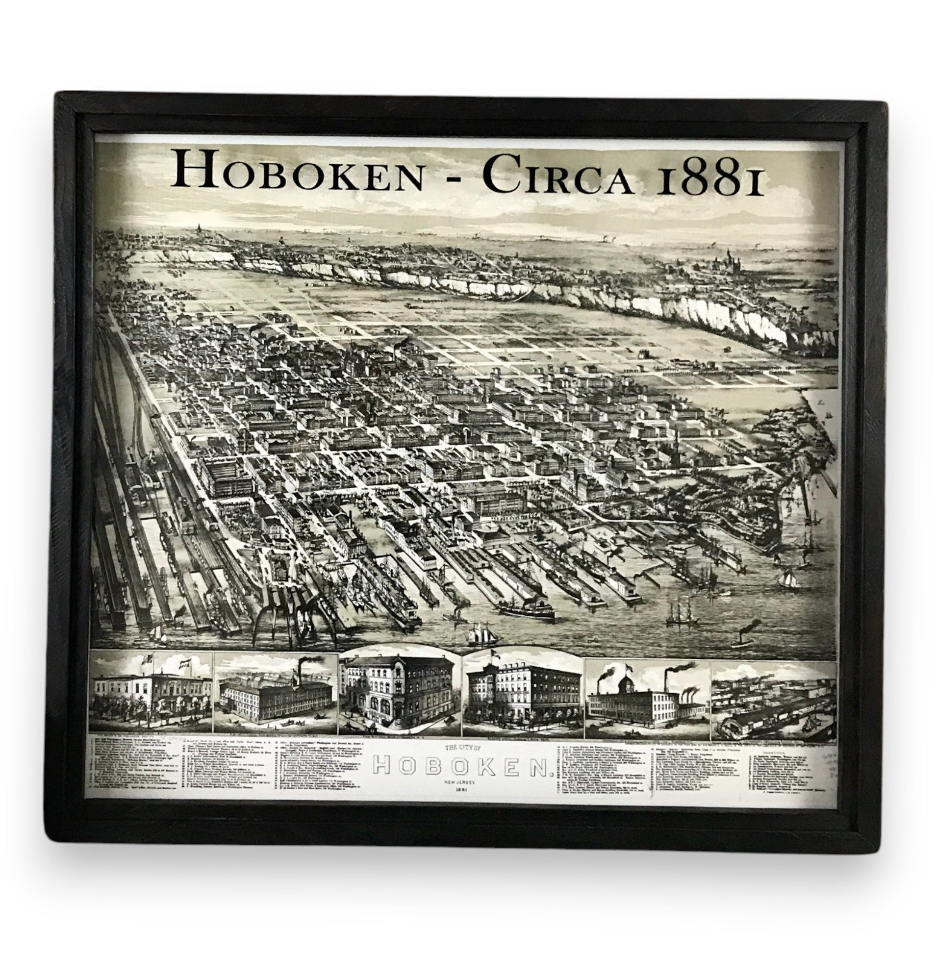 Vintage Map of Hoboken Circa 1881 Framed Shadowbox 25-in - Mellow Monkey