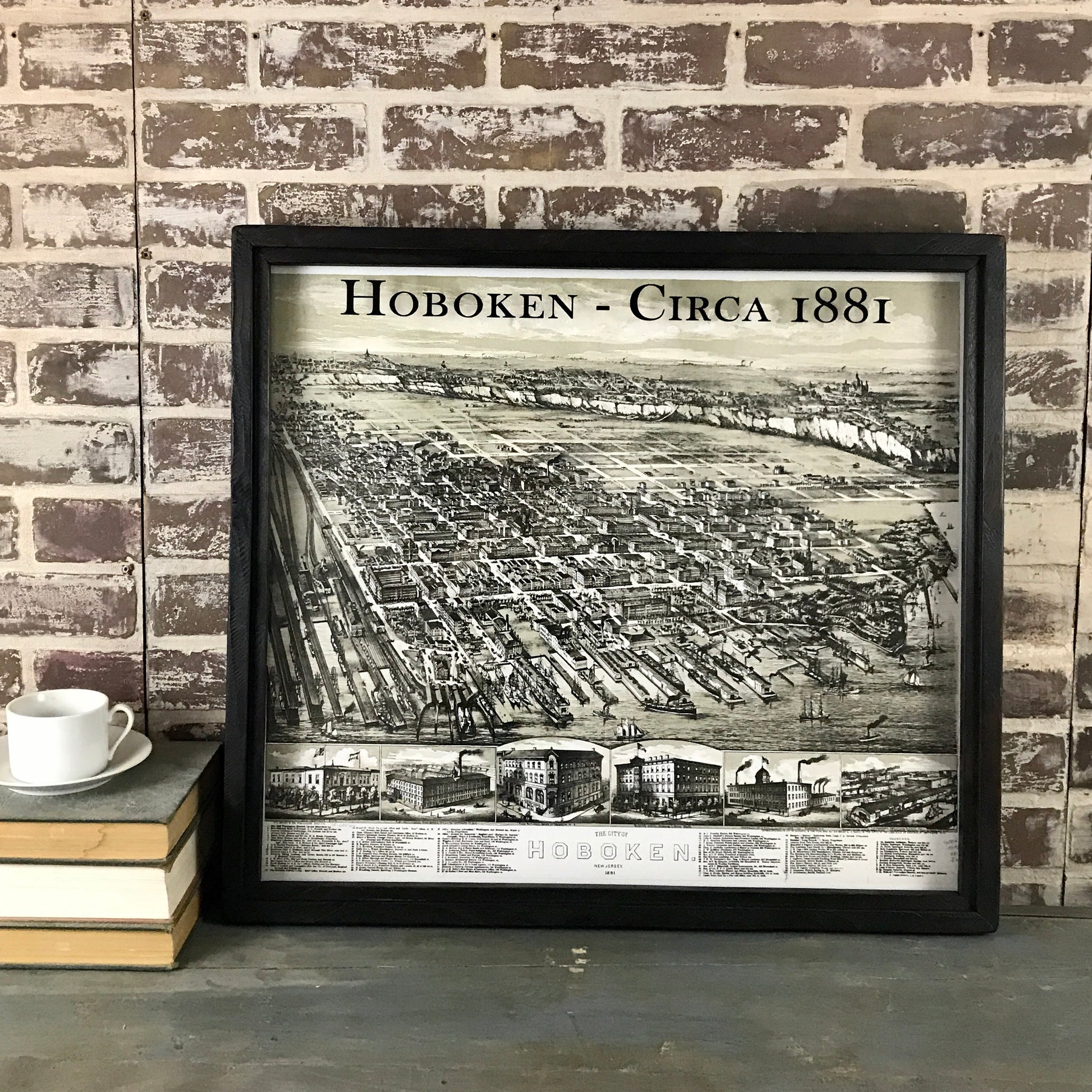 Vintage Map of Hoboken Circa 1881 Framed Shadowbox 25-in - Mellow Monkey