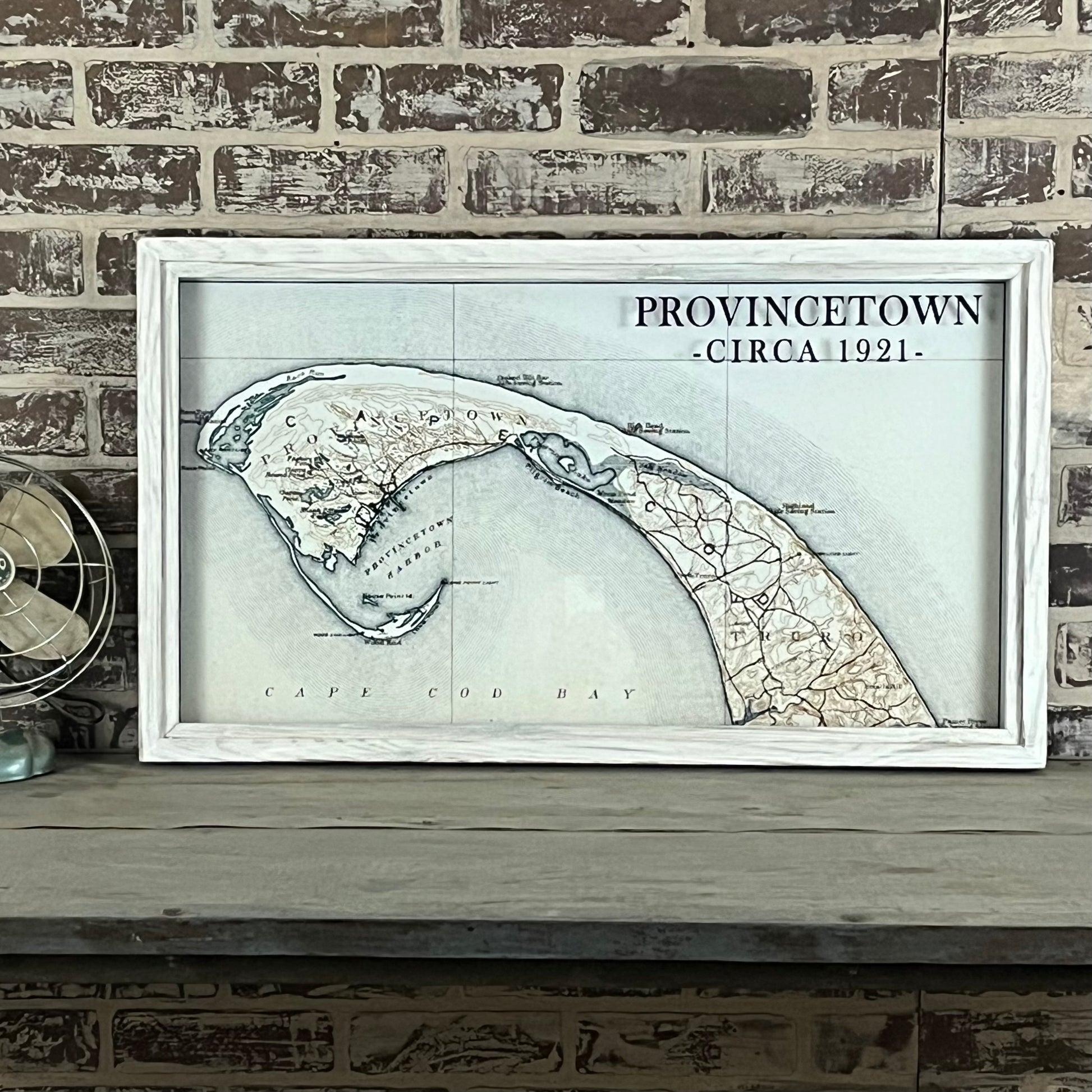 Provincetown, Massachusetts Map Circa 1921 Framed Antique White Shadowbox - 29-1/2-in - Mellow Monkey