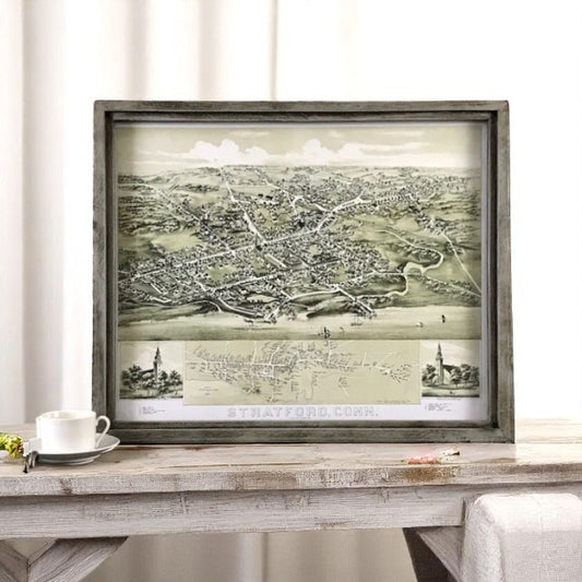 Stratford Connecticut Vintage Map Circa 1882 - Reproduction in Framed Shadowbox 25-1/2-in - Mellow Monkey
