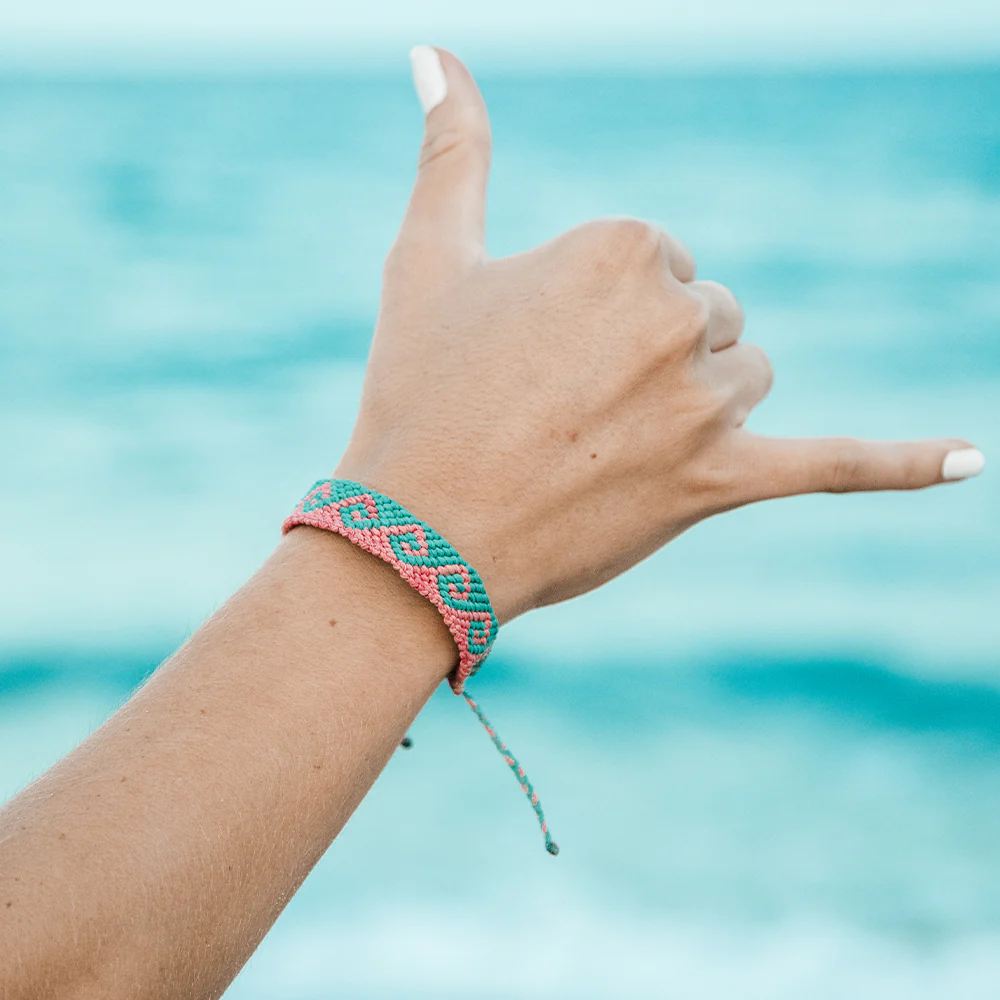 4Ocean Unisex Bali Wave Braid Bracelet - Coral & Turquoise - Mellow Monkey