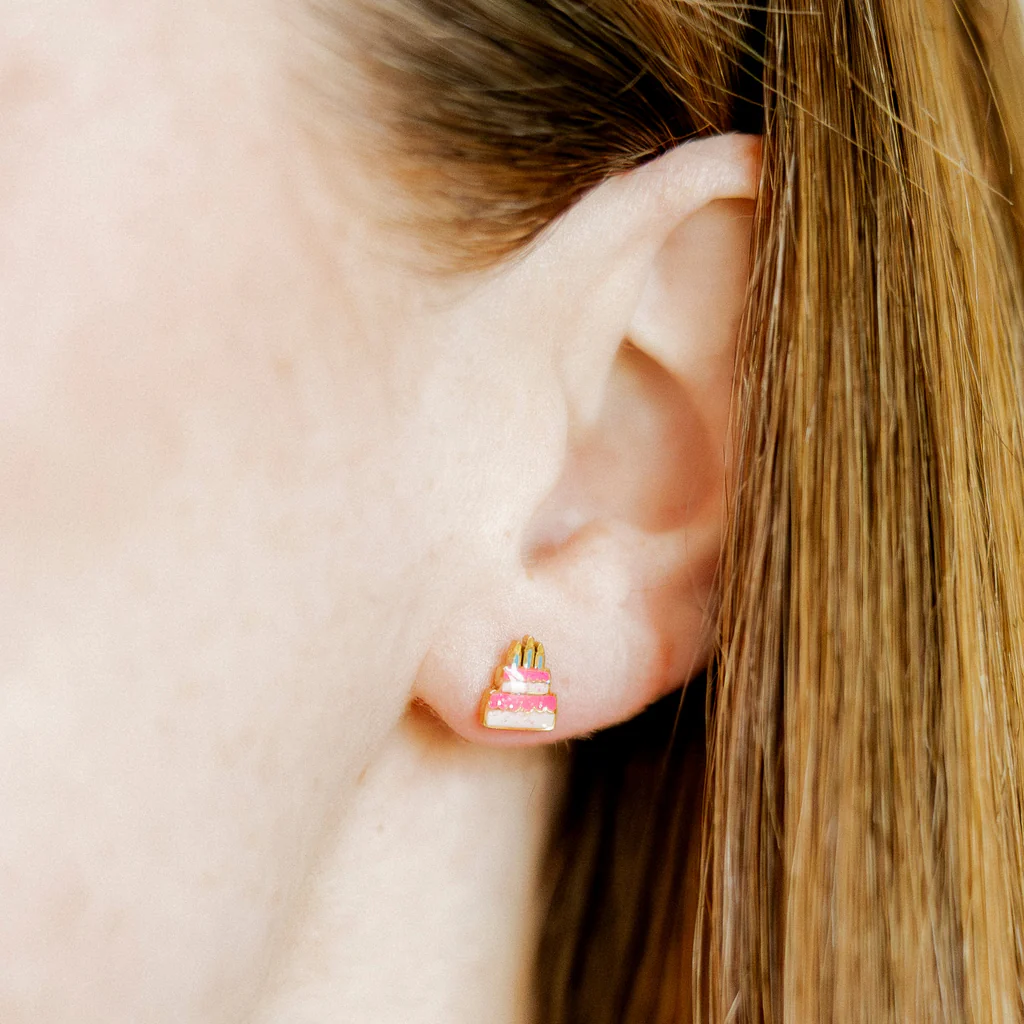 Screwback Stud Earrings - Birthday Cake - Mellow Monkey