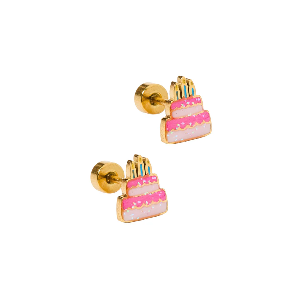 Screwback Stud Earrings - Birthday Cake - Mellow Monkey