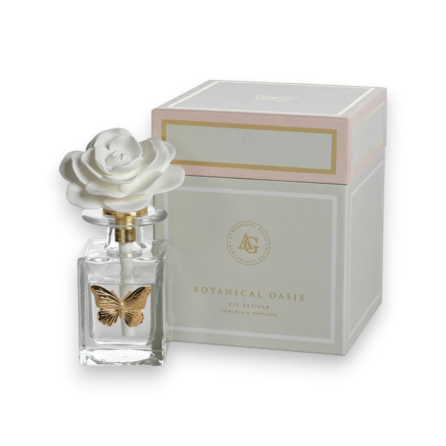 Apothecary Guild Botanical Oasis Porcelain Diffuser - Butterfly - Black Fig Vetiver - Mellow Monkey