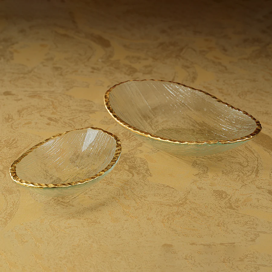 Clear Textured Bowl with Jagged Gold Rim - Mellow Monkey