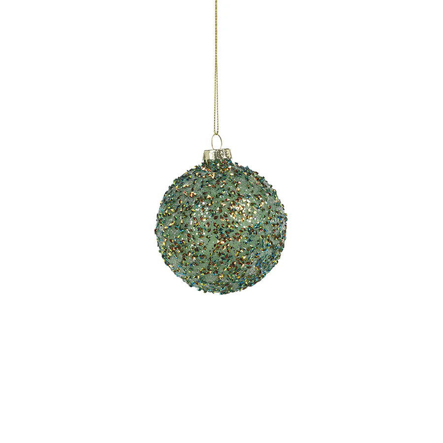 Beaded Green Glass Ball Ornament - 3-in - Mellow Monkey