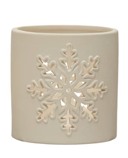 Stoneware Tealight Holder w/ Snowflake Cut-Out - 3-1/4 - Mellow Monkey