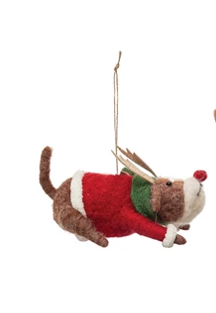 Wool Felt Dog in Holiday Outfit Ornament -2-3/4-in - Mellow Monkey