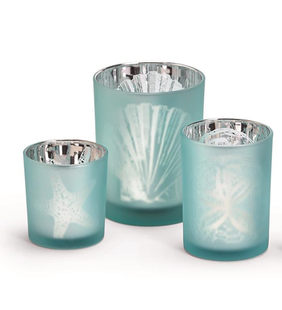 Mercury Glass Seashell Candleholder - Aqua - Mellow Monkey