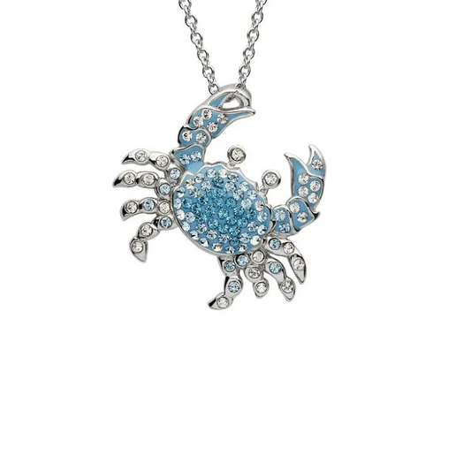 Blue Crab Pendant Necklace With Crystals - Mellow Monkey