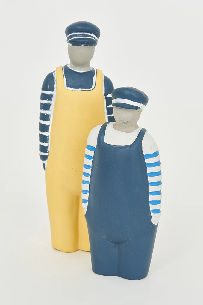 Cement Sailor Figurine With Bib, Brace Overalls and Blue Hat - Mellow Monkey