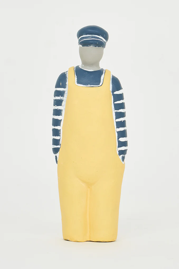 Cement Sailor Figurine With Bib, Brace Overalls and Blue Hat - Mellow Monkey