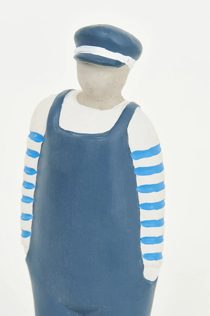 Cement Sailor Figurine With Bib, Brace Overalls and Blue Hat - Mellow Monkey