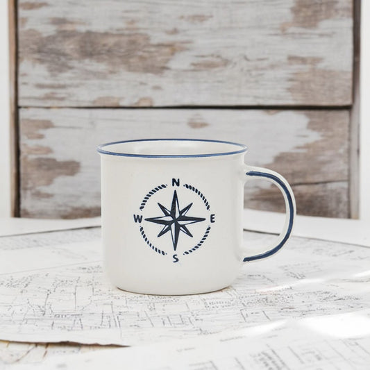 Nautical Compass Rose Ceramic Mug - Navy On White - Mellow Monkey