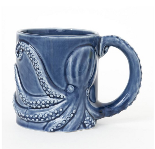 Octopus Embossed Ceramic Mug - Blue - Mellow Monkey