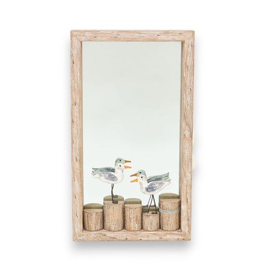 Driftwood Mirror With Two Gulls On Coastal Piling - Rectangular 23-1/2-in