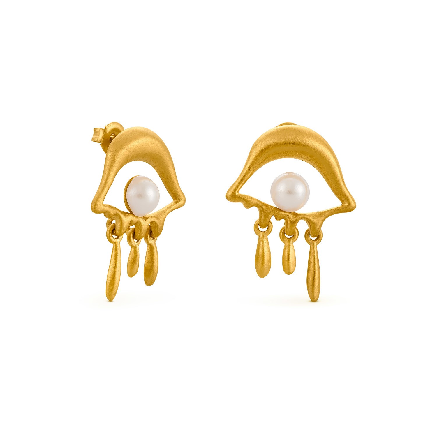 Dali Eye Post Earrings w/ Pearl - Gold - Mellow Monkey