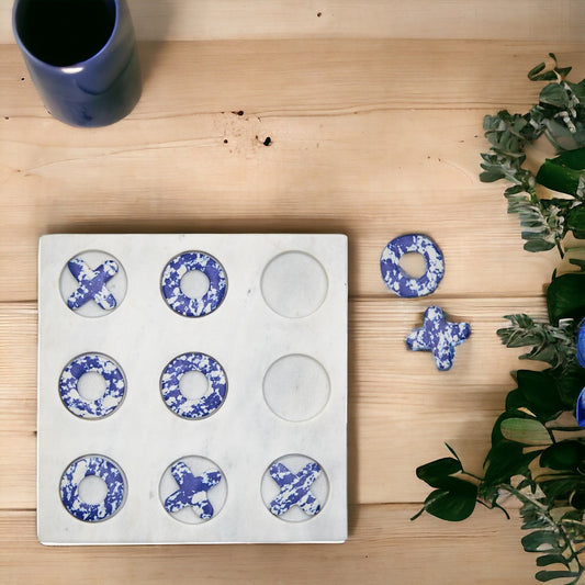 Hand-Crafted Blue Marble Tic-Tac-Toe Board - Mellow Monkey