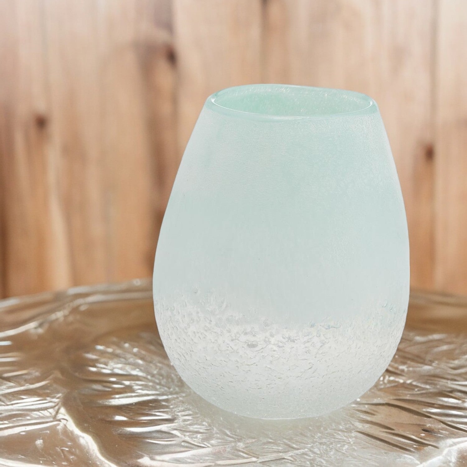 Waterscape Seafoam Frosted Hand-Blown Glass Vase - 8-in - Mellow Monkey