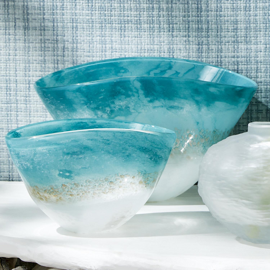 Waterscape Seafoam Bowl - Hand-Blown Glass - Mellow Monkey