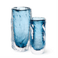 Mellow Monkey hand blown art glass vase in blue and clear glass with a textured, organic design.