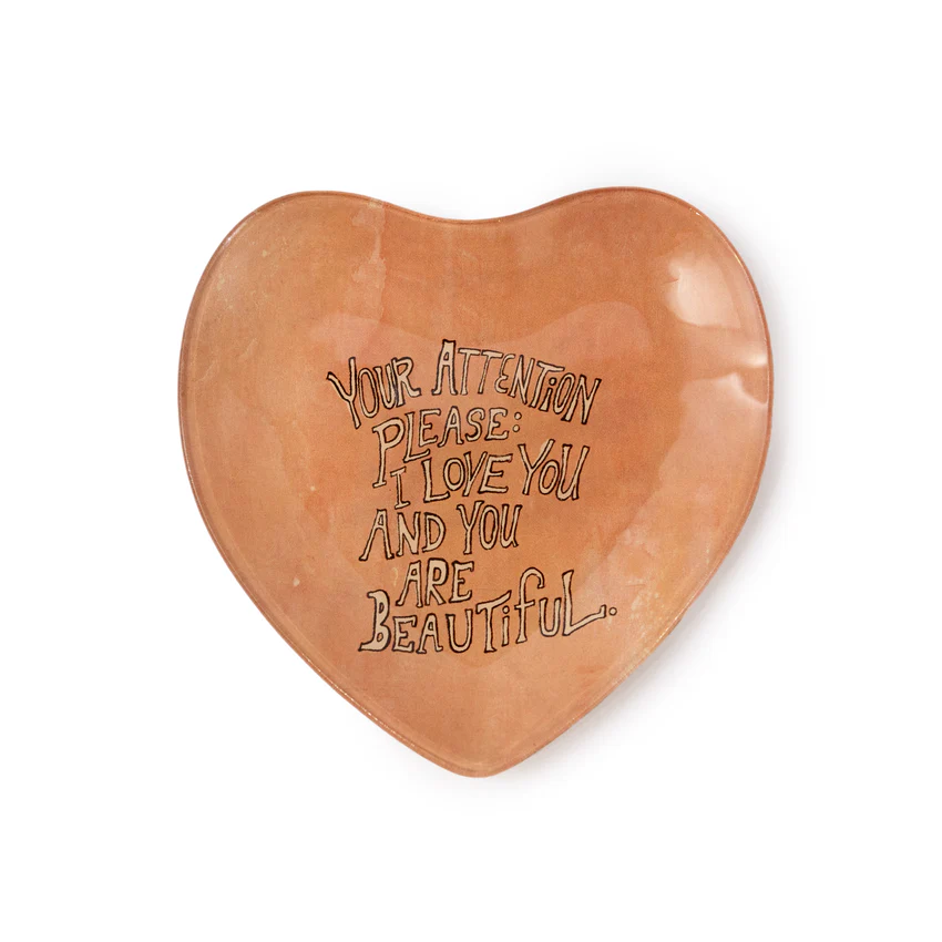 Your Attention Please - Heart Decoupage Plate - 6-in x 6-in - Mellow Monkey