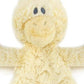 Mellow Monkey Daddles Duck Rattle Blankie, a pale yellow, ultra-soft plush toy with a duck's head, arms, and feet, designed for nursery comfort.