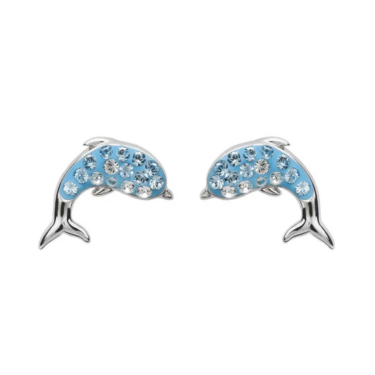 Dolphin Stud Earrings with Aqua Crystals - Mellow Monkey