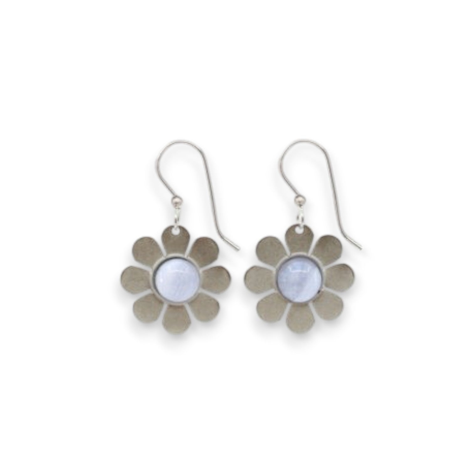 Silver Fun Flower With Agate Stone Earrings - 2025 Limited Edition