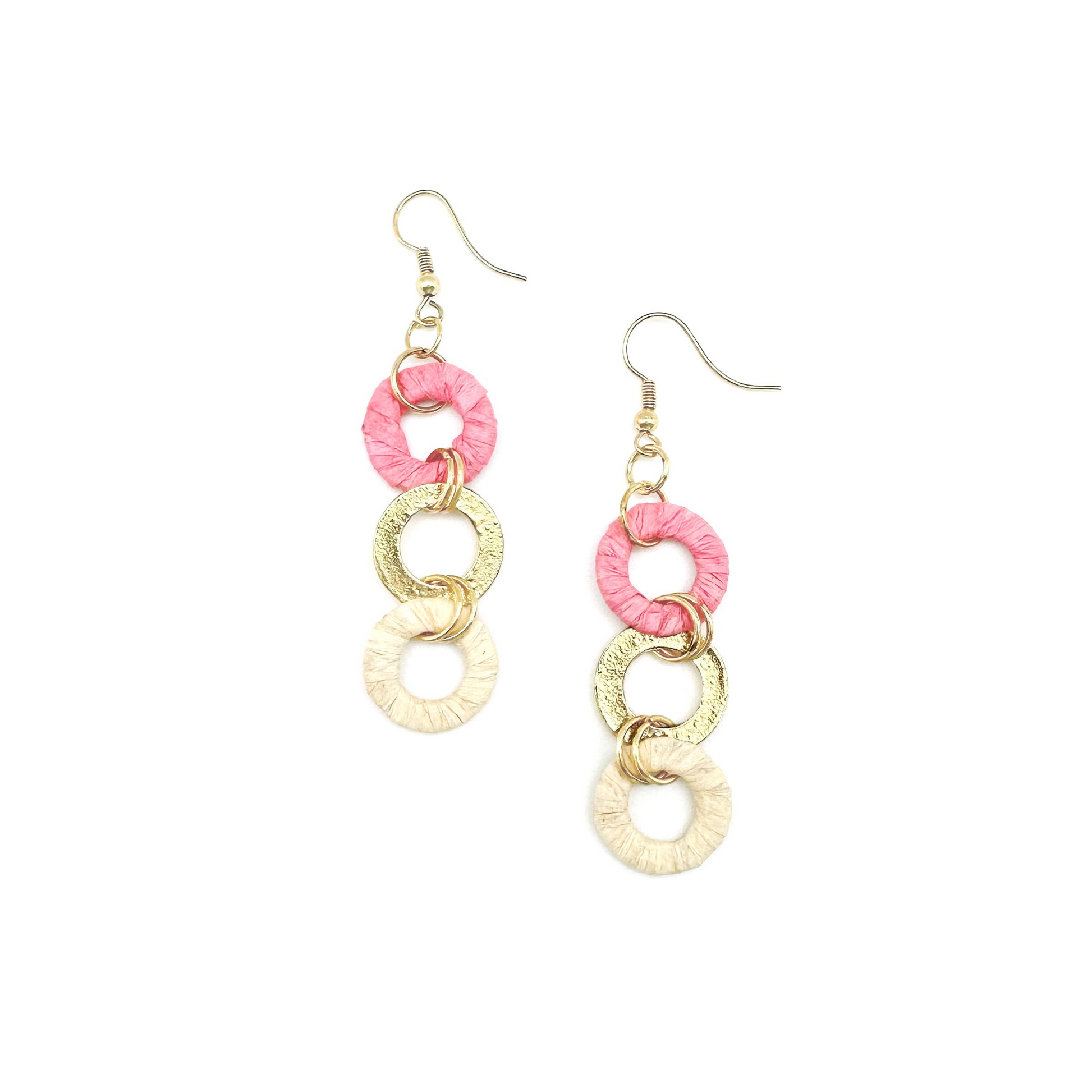 Sachi Raffia Rings Earrings- Small Rings - Pink - Mellow Monkey