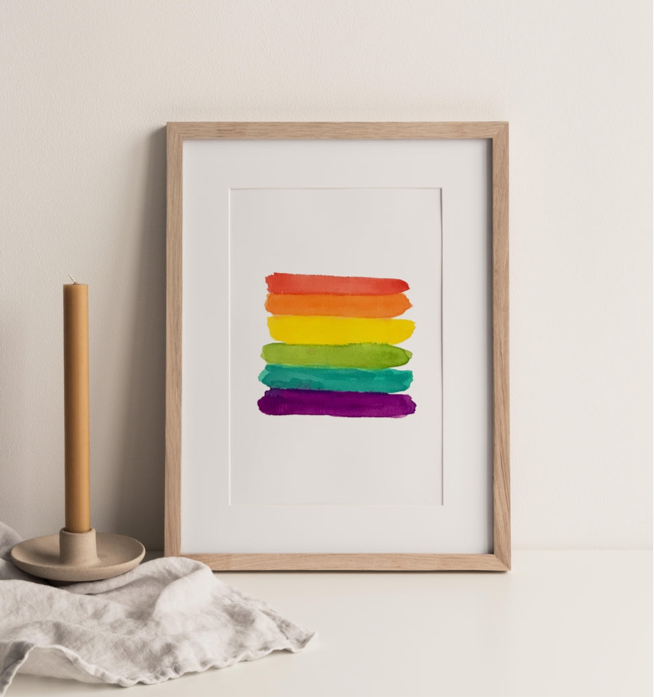 LGBTQ Pride Flag Watercolor Art - Framed Print - 14-in - Mellow Monkey