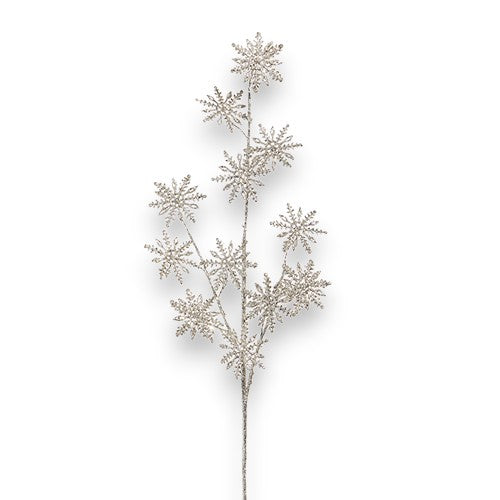 Glittered Snowflake Spray Faux Flora- 30-in - Mellow Monkey