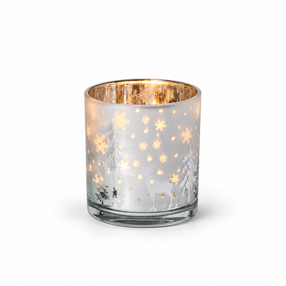 Frosted Winter Woodland Scene Tealight Candleholder