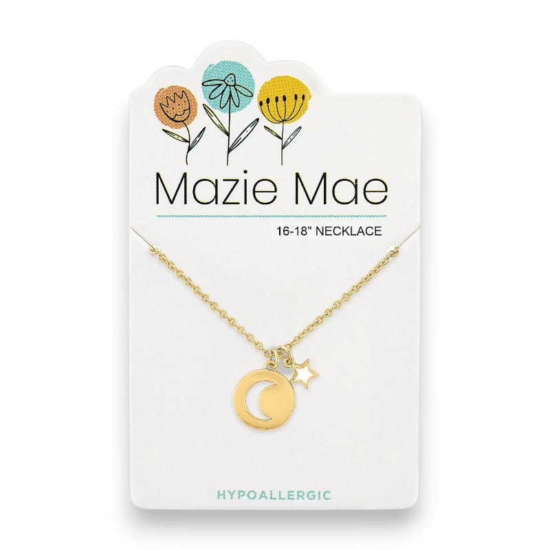 Gold Moon Pendant and Star Dangle - Mazie Mae - Necklace - Mellow Monkey