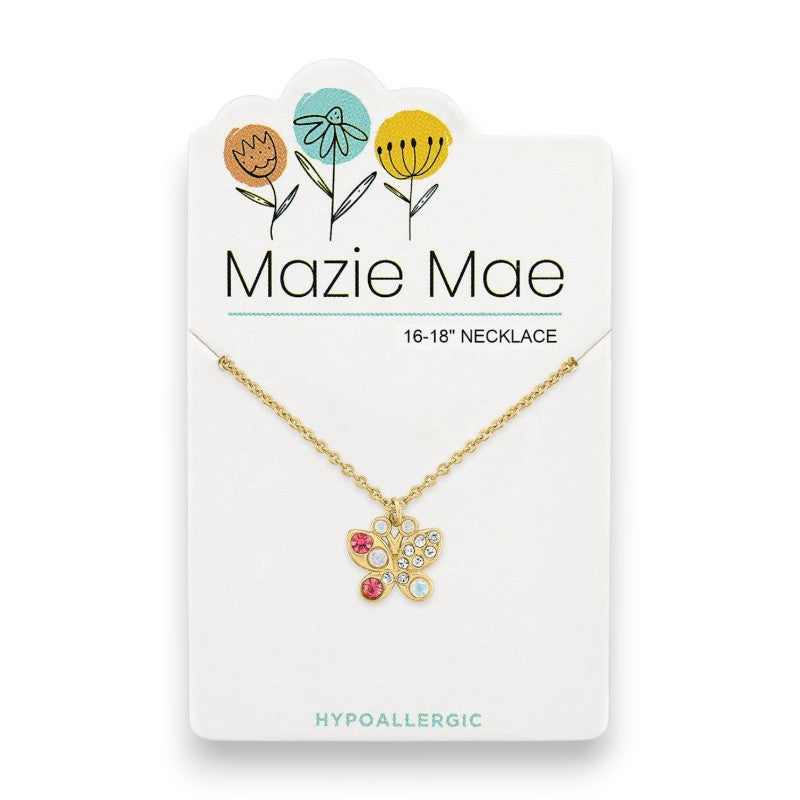 Gold Opal and Vintage Rose Butterfly - Mazie Mae - Necklace - Mellow Monkey