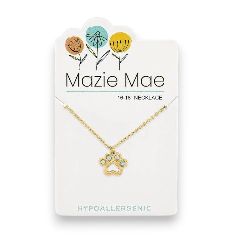 Gold Opal Paw Print - Mazie Mae -  Necklace - Mellow Monkey