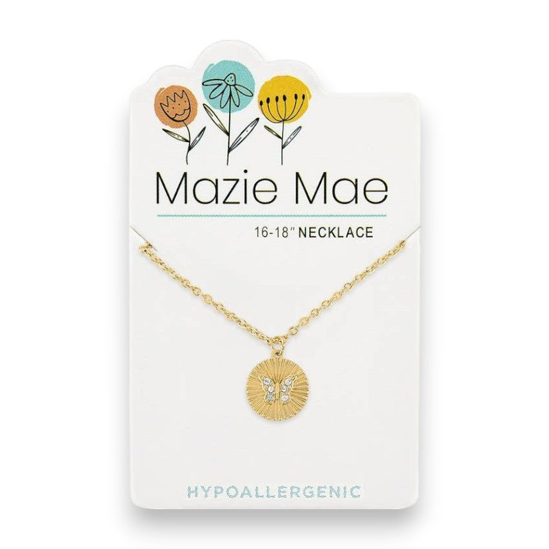 Gold Butterfly Disc - Mazie Mae -  Necklace - Mellow Monkey