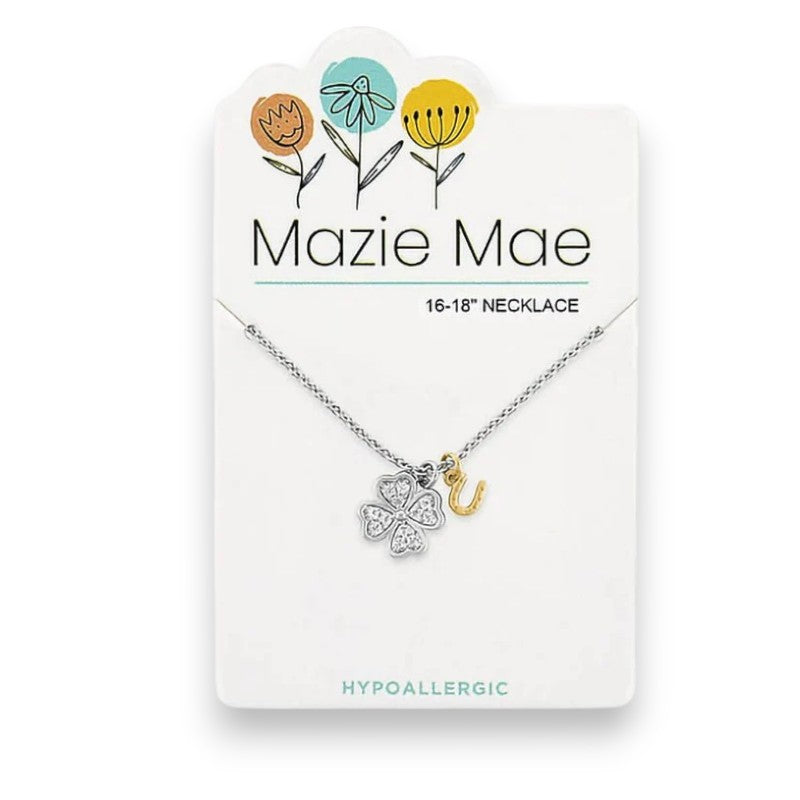 Silver Cubic Zirconia Clover and Horseshoe - Mazie Mae - Necklace - Mellow Monkey