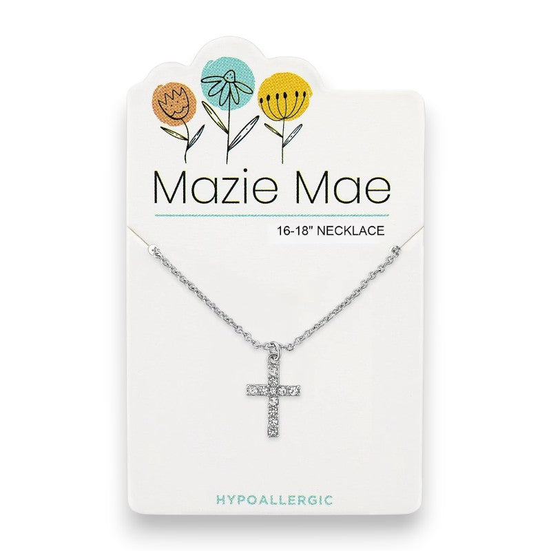 Silver Cubic Zirconia Cross- Mazie Mae - Necklace - Mellow Monkey