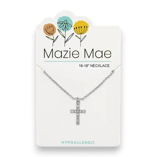 Silver Cubic Zirconia Cross- Mazie Mae - Necklace - Mellow Monkey