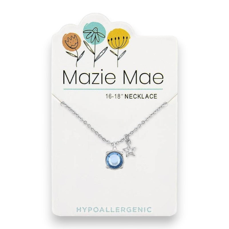 Silver Light Sapphire Solitaire and Star Dangle - Mazie Mae - Necklace - Mellow Monkey