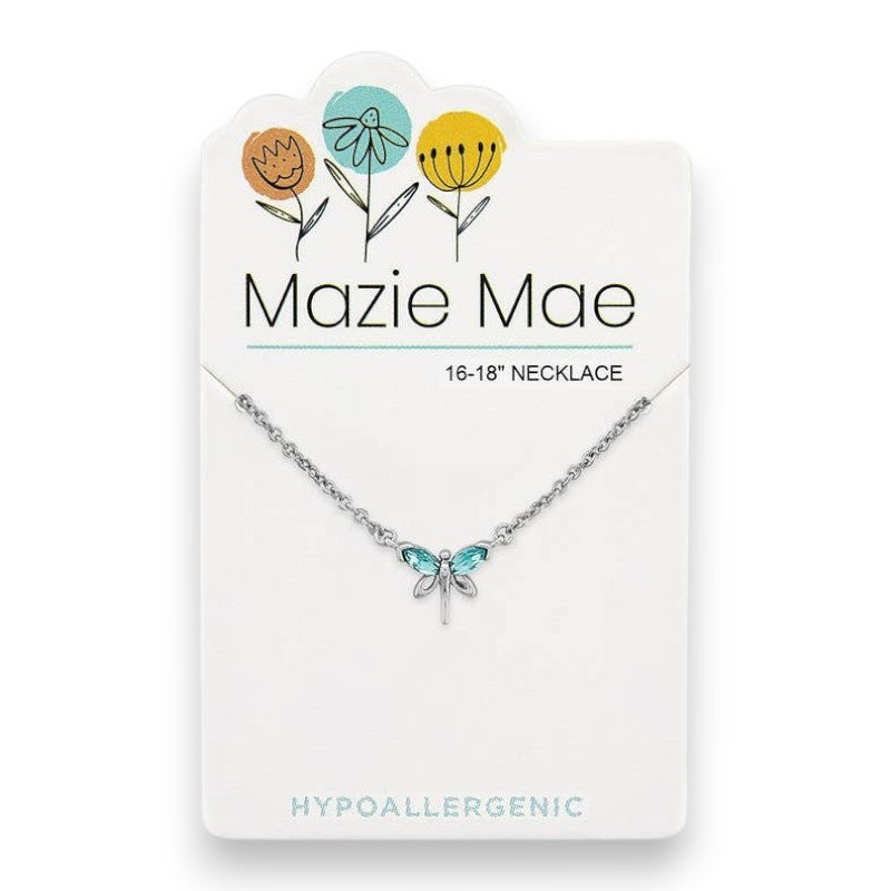 Silver Aquamarine Dragonfly - Mazie Mae - Necklace - Mellow Monkey