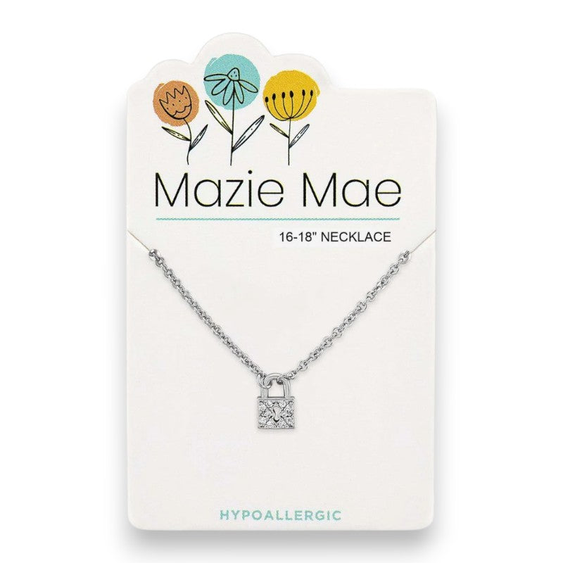 Silver Cubic Zirconia Padlock - Mazie Mae - Necklace - Mellow Monkey