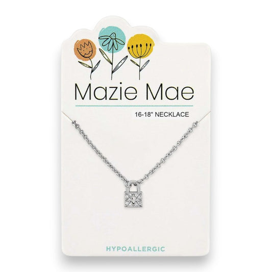 Silver Cubic Zirconia Padlock - Mazie Mae - Necklace - Mellow Monkey