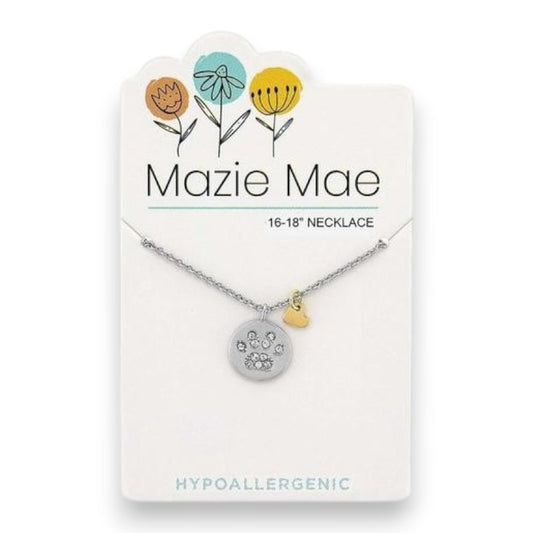 Silver Paw Print Pendant and Gold Heart Dangle- Mazie Mae - Necklace - Mellow Monkey