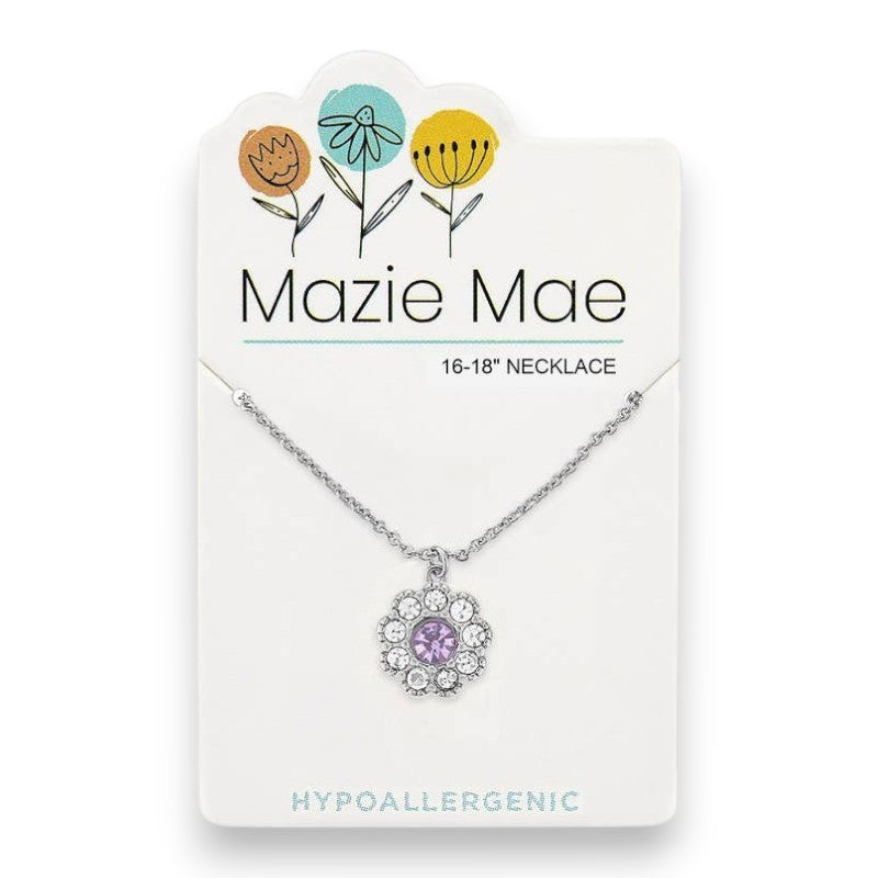 Silver Light Amethyst Cubic Zirconia Flower - Mazie Mae - Necklace - Mellow Monkey