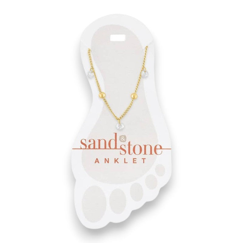 Gold Ball and Cubic Zirconia Dangle - Sand and Stone - Anklet - Mellow Monkey